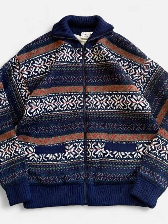 Ash Creek Trading Other - Vintage 90s Ash Creek Trading Sweater Jacket Full Zip Blue Snowflake Fair Isle L